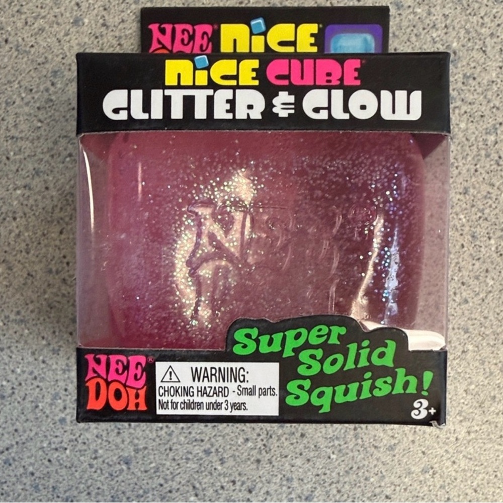Pink Needoh Nice Cube Glitter & Glow Pink Super Solid Squish Authentic-Fast Ship